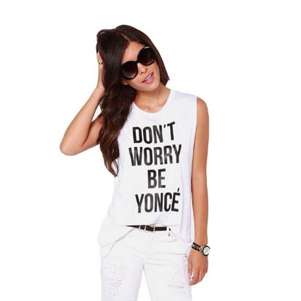 Women Sleeveless Loose Fit Shirt Letter Print Tank Top