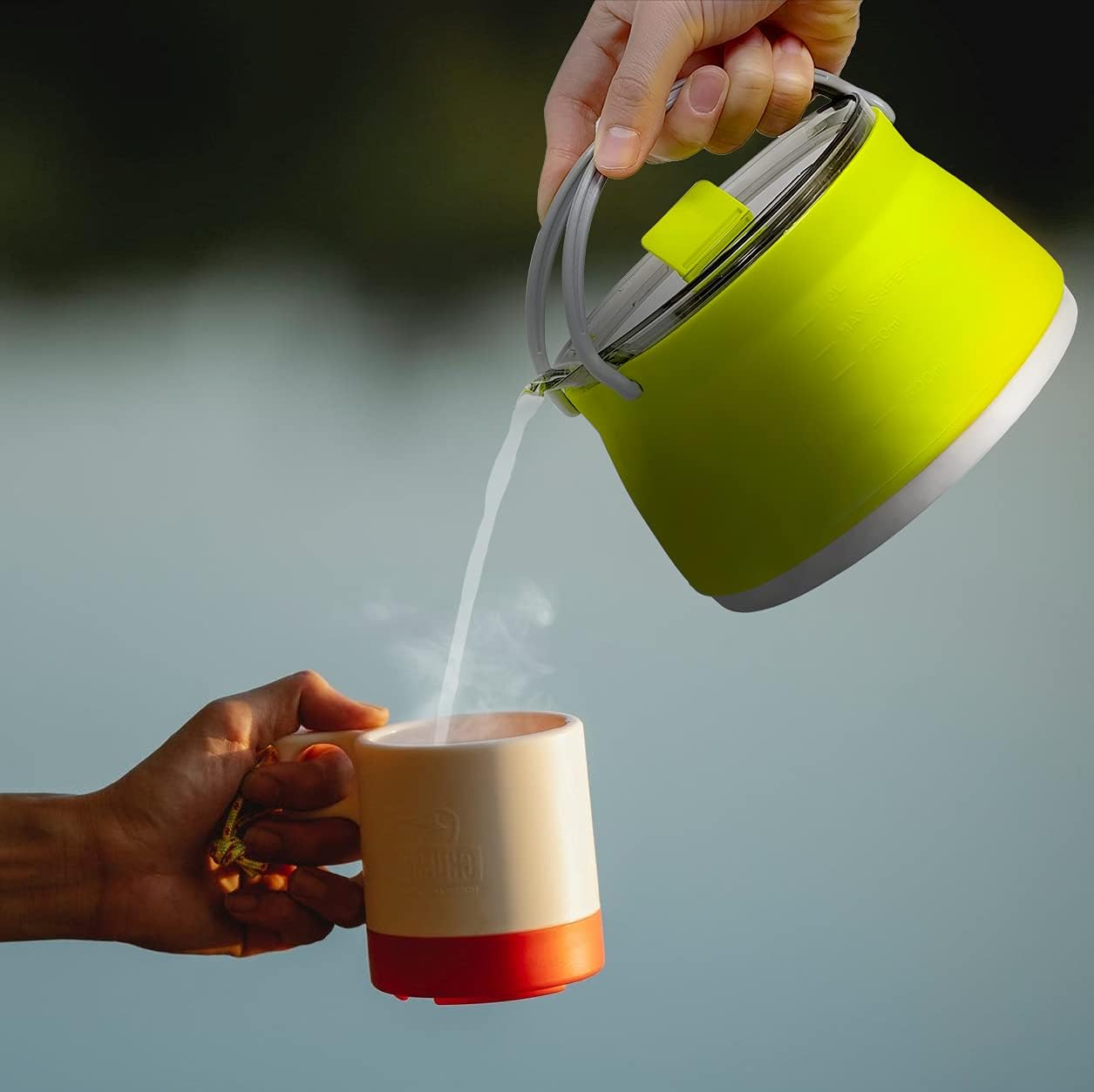 Collapsible Camping Kettle for Hiking, Backpacking & Outdoors 1 Liter Capacity with Silicone Trivet Included Green