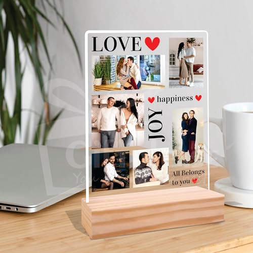 Image of Giftplease Customized Photo And Text Frame With Wooden Stand | Personalised Printed Photo Frame | Gift | Birthday | Anniversary (Transparent, 5MM, 6 * 8 Inches), Tabletop