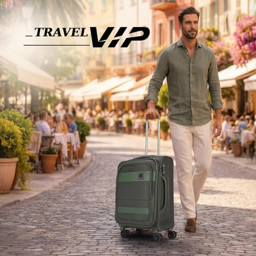 Image of VIP Triumph 8 Wheel Cabin (Small Size) Soft Case Trolley Bag | TSA Lock | Expandable Polyester Luggage | 3 Year International Warranty | Anti-Theft Zipper | 57 CM Suitcase for Travel | Ivory Green