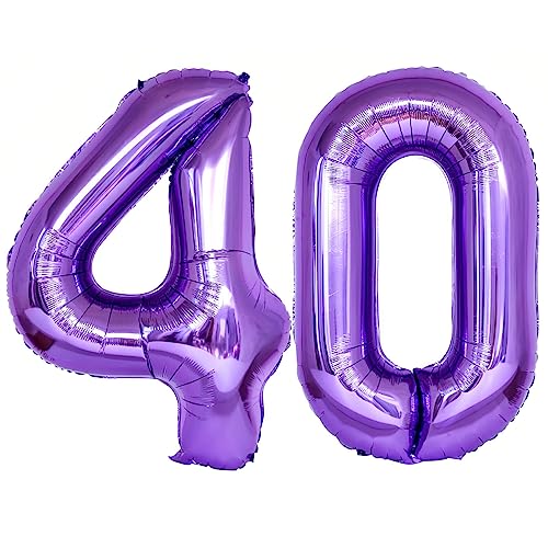 Image of Number 40 Purple Balloons 40 Inch Giant Purple Fiol 40 Helium Balloons for 40th Purple Birthday Party Supplies 40th Anniversary Events Decorations