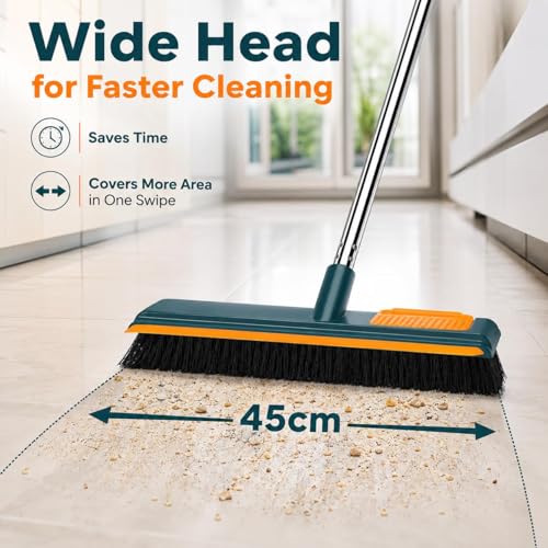 Image of Premium Heavy Duty Floor Cleaning Broom with Stainless Steel Handle | Wide Head Hard Bristle Brush for Home, Bathroom, Kitchen, Balcony & Outdoor Cleaning