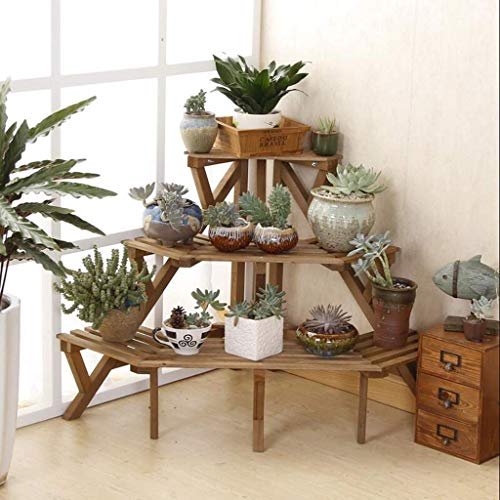 Soporte de tres niveles para flores de esquina, escalera de almacenamiento para plantas de madera maciza
