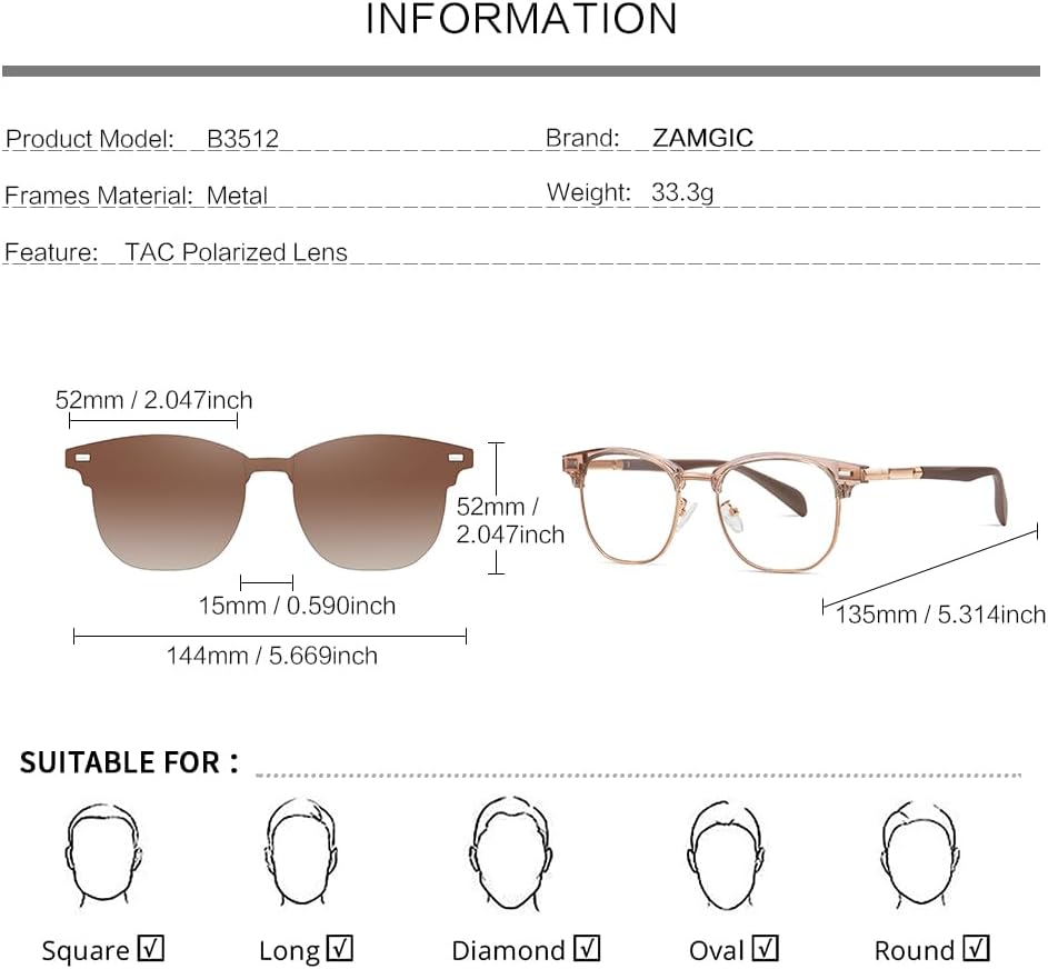 Blue Light Blocking Glasses with Polarized Clip On Sunglasses Lenses for Men Women Magnetic Multi-use Metal Frame Brown - Image 4