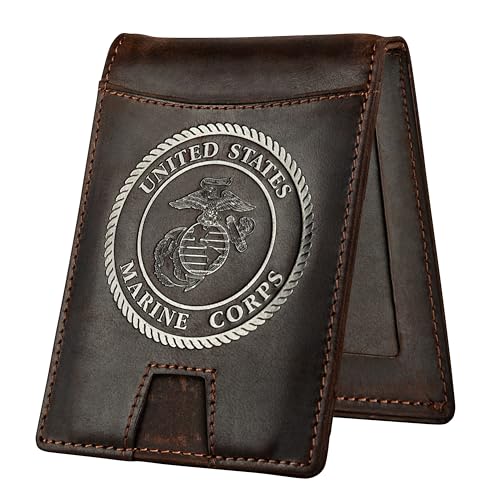 USMC Wallet RFID-Blocking Marine Corps Bi-Fold Card Holder | Crazy Horse Leather & Money Clip– Disabled USMC Vet Owned SMALL Business