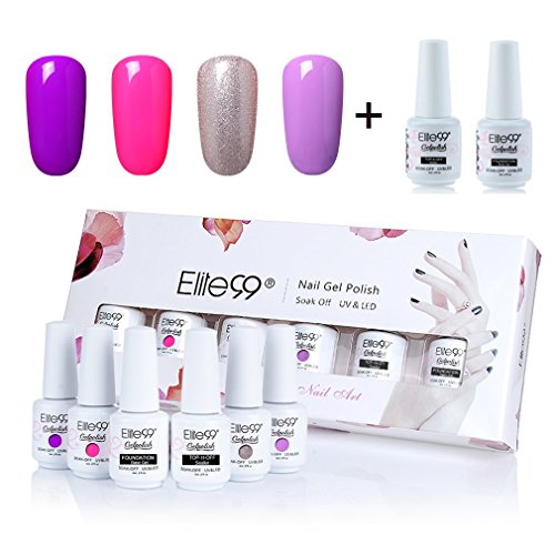 Elite99 Gel Polish Soak Off UV LED Gel Nail Polish with Top Coat Base Coat Nail Art Gift Box Set of 6 8ml C025