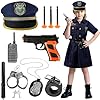 Joxessaien Costume de policier pour enfant fille, costume de policier avec chemise, pantalon, chapeau, menottes, talkies walkies et insigne - Costume de police pour Halloween, carnaval