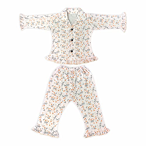 Image of superminis Hosiery Cotton Night Suit with Frill - Full Sleeves, Collared Neck, Sleep Wear for Girls, Kids