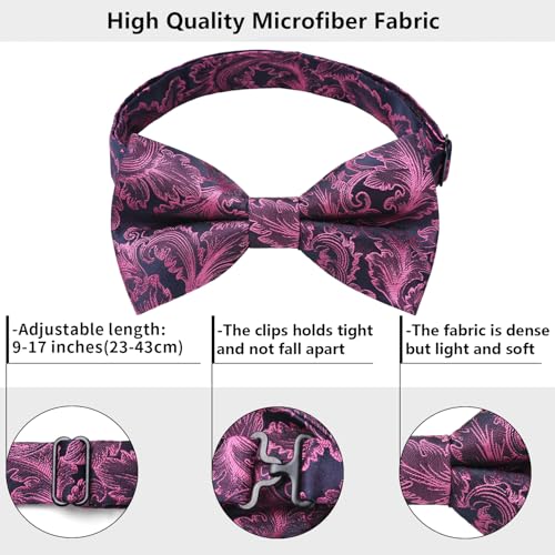 Image of HISDERN Bow Ties for Men Pre-Tied Bow Tie Floral Paisley Handkerchief Classic Formal Bowtie and Pocket Square Cufflinks Set