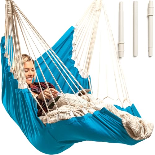 Hanging Hammock Chair Swing  Hanging Chair Outdoor & Indoor - Hammock Swing Chair  Quick & Easy Setup with Hardware Kit  Durable & Spacious Full Body Support  Holds 440 Lbs