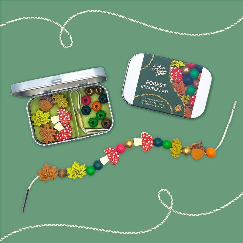COTTON TWIST Kids Forest Bracelet Gift Kit, Children Jewellery Making Beading Craft Set, Wooden Beads Charms Art Crafting Game - Suitable for Ages 3+