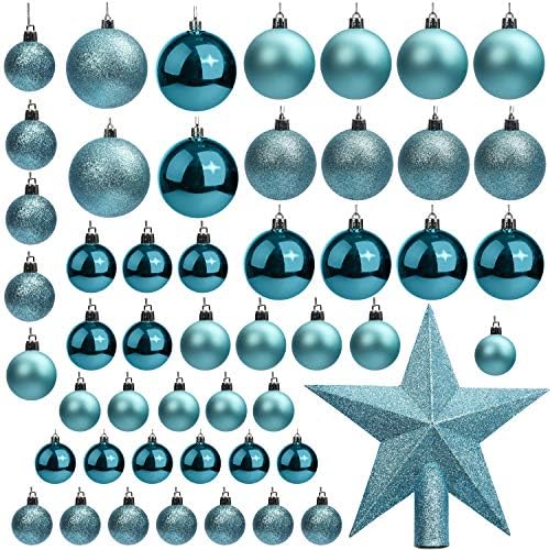 Belle Vous Bola de Navidad (Pack de 50) Tamaños Variados Azul Purpurina con Estr