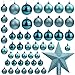 Produktbild Belle Vous 50 STK Weihnachtskugeln - Christbaumkugeln Blau Glitzer Verschiedene Größen mit Stern Baumspitze  Baumkugeln Weihnachtsbaumkugeln Weihnachtsbaumschmuck Kugeln zum Aufhängen Weihnachtsdeko