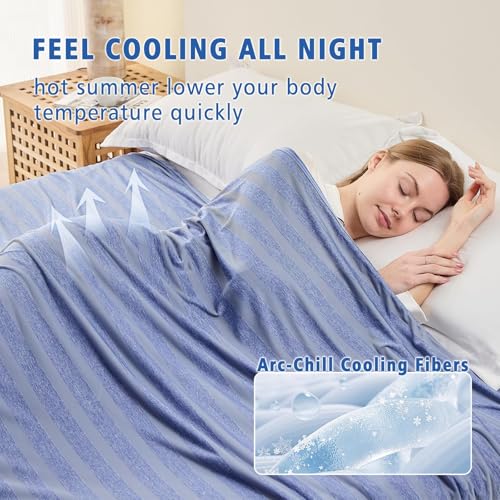 Image of EMME Cooling Throw Blanket for Couch Sofa, Thin Lightweight Summer Blanket, Cold Bed Throws for Hot Sleepers, Double Sided, Keep Body Cool for Kids Adults, Blue