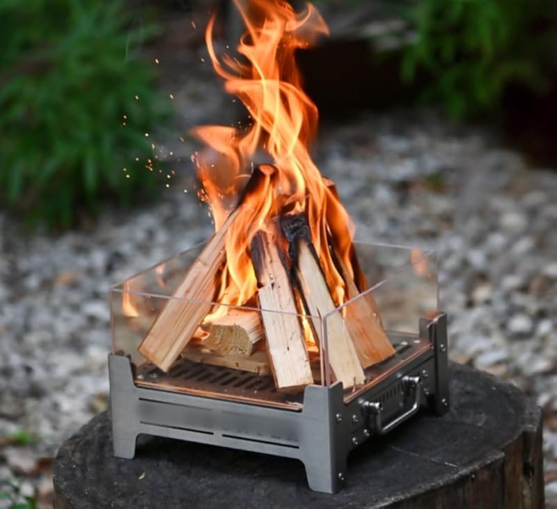 ポータブルバーベキューコンロ 折りたたみ式 ステンレス製 ファイヤーテーブル 木炭 薪対応 灰受け付き 2-4人用 アウトドア キャ