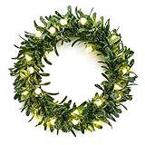 Unimeber 16.5 inch Pre-lit Artificial Green Christmas Wreath with LED Lights, Christmas Indoor Decor