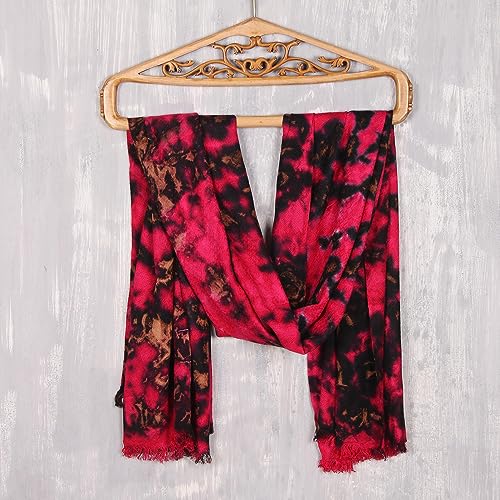 NOVICA Artisan Handmade Viscose Shawl Cherry Caramel Crafted in India Accessories Shawls Brown Red Printed ' Blissful Fusion in Cherry'3