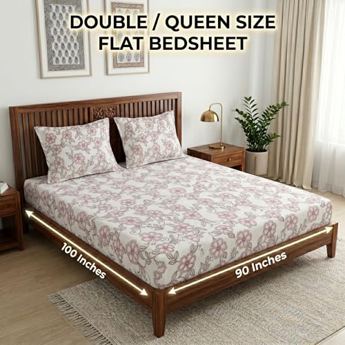 Image of Mafatlal 186 TC Grace Cotton Bedsheet for Double Bed | Pure Cotton Fabric | 90 x 100 Inches | Soft, Durable & Comfortable | Includes 2 Pillow Covers