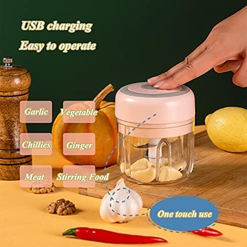 Electric Mini Garlic Chopper, Portable Cordless Mini Food Processor, USB Charging Mini Food Chopper with Brush,for Nuts Chili Onion Minced Meat and Spices(250ml+100ml) 3