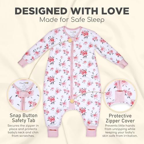Image of Mama Cheetah Toddler Sleep Sack with Feet, Long Sleeve 0.5 TOG Organic Cotton Baby Sleeping Bag with Legs, Wearable Blanket for Walkers w / 2-Way Zipper, Toddler Blanket for Girls & Boys 4-5T