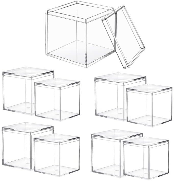 NA Clear Acrylic Plastic Square Cube Jewelry Box Mini Storage Containers with Lids Storage(8 Pieces)