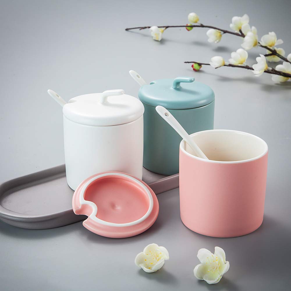 Amazon｜つや消しホワイト+青い+ピンク陶器 調味料ポット セット