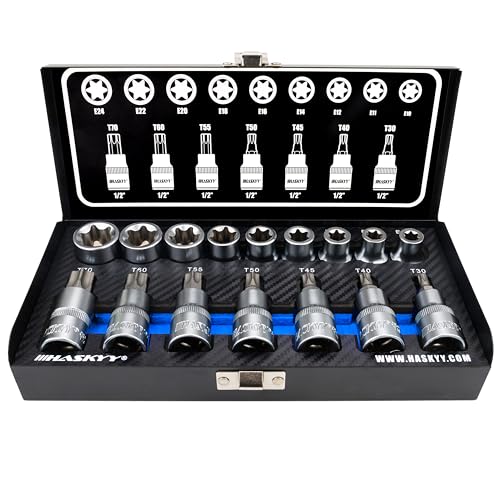 Haskyy Professional 16tlg. Schrauber Bit Set Torx I Nusssatz Bit Stecknüsse I T30-T70 55mm lang I E10-E20 39mm lang