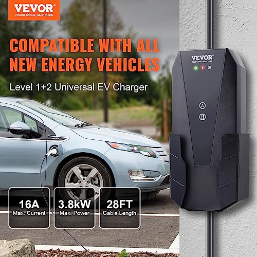 VEVOR Level 1+2 Portable EV Charger, 16 Amp 120V or 240V, Electric Vehicle Charger with 28-Foot Charging Cable NEMA 6-20P Plug NEMA 5-15 Adapter, Plug-in Home EV Charging Station for SAE J1772 EVs by VEVOR - Image 2