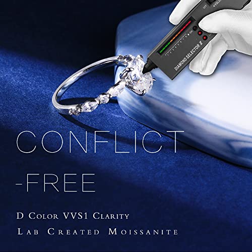MOOSEA 1.5ct Oval Moissanite Rings for Women, D Color VVS1 Clarity Lab Created Moissanite Rings 14K White Gold Vermeil Solid Marquise and Round Side Stone Moissanite Engagement Rings for Women Gifts3