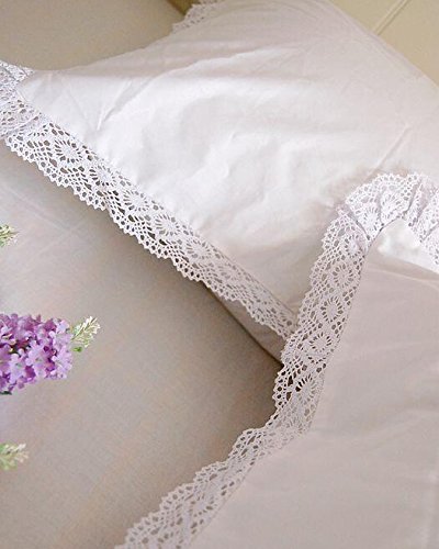 Pair of Shabby and Elegant White Lace Cotton Pillowcase Pillow Sham 1104