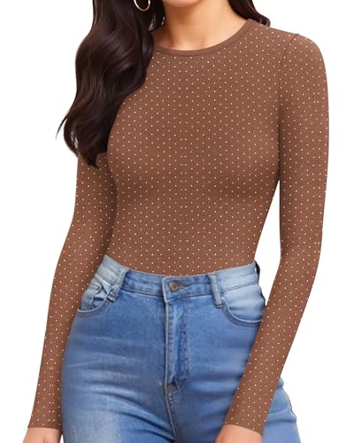 Image of MANGOPOP Womens Bodysuit Long Sleeve Crew Neck Body suit for Women Ribbed Bodysuits Shirts