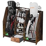 Ponsonbay Golf Bag Storage Organizer for Garage, Premium Wooden 2 Golf Bags Rack with Drawer, Easy Assemble...