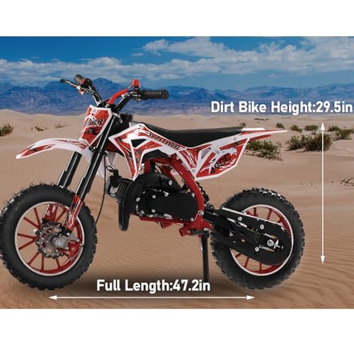 Image of Kids Dirt Bike, Gas Motocross 49cc 2-Stroke Off Road Mini Motorcycle Pocket Motorbike Teenager Gas Motorcycle Racing Max Speed 40KM /H Birthday for Children Boys Girls Red
