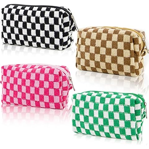 EYNDYN 4 PCS Checkered Makeup Bag Cosmetic Bag for Women Checkered Pouch Plaid Makeup Bag for Women Large Capacity Pencil Case Makeup Brushes Storage Bag Travel Toiletry Bag Organizer Cover