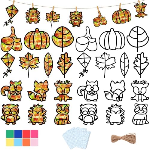 Herefun Herbst Basteln Kinder, 13 Stück Herbst Basteln Kinder Set, Kränze Bastelset, Bastelset Blätter Deko, DIY Bastelset Blätter Herbstdeko Kinder Geschenk für Halloween, Weihnac