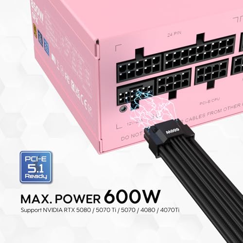 Image of Vetroo 850W SFX Power Supply ATX 3.1 & PCIE 5.1 Ready, 80 Plus Gold Certificate Fully Modular, 90mm FDB Fan for Low-Noise Operation, SFX-to-ATX Bracket, 10-Year Warranty - Pink