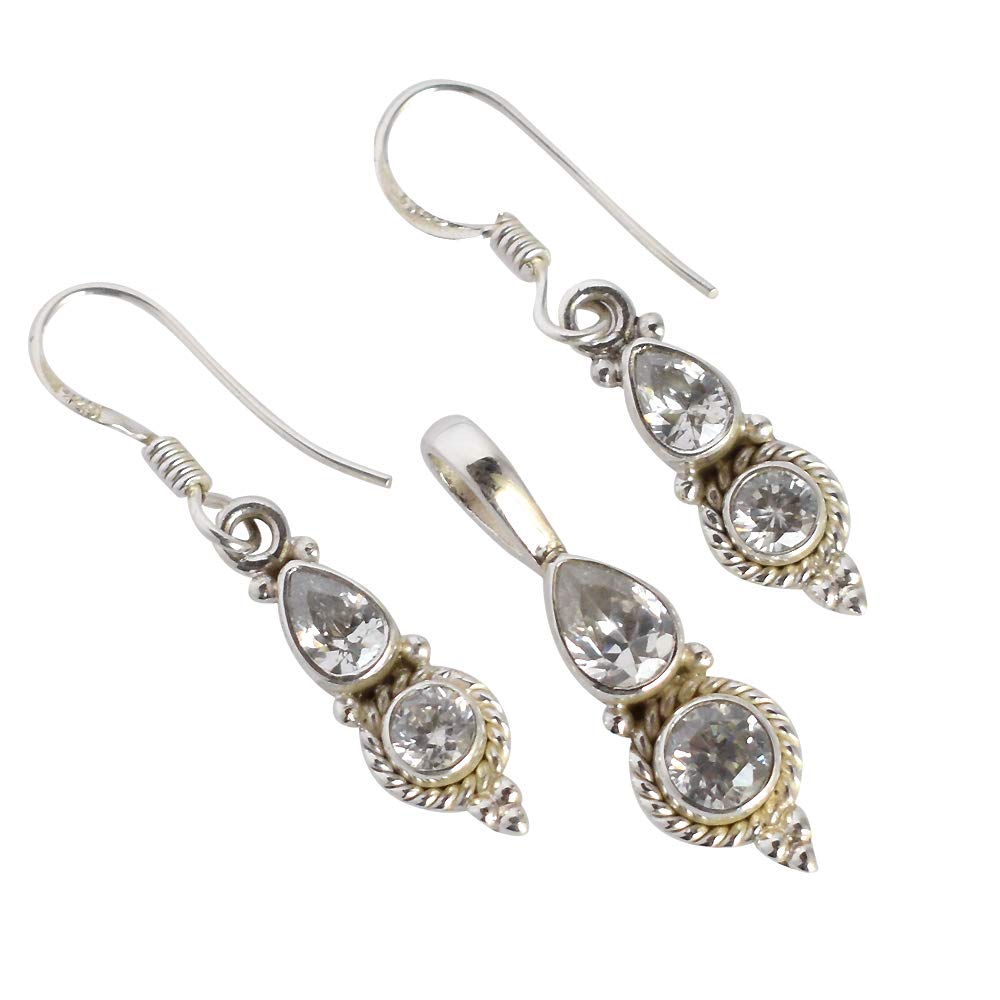 Conjunto de joyas de cuarzo rosa para novia y compromiso con pendientes de plata 6