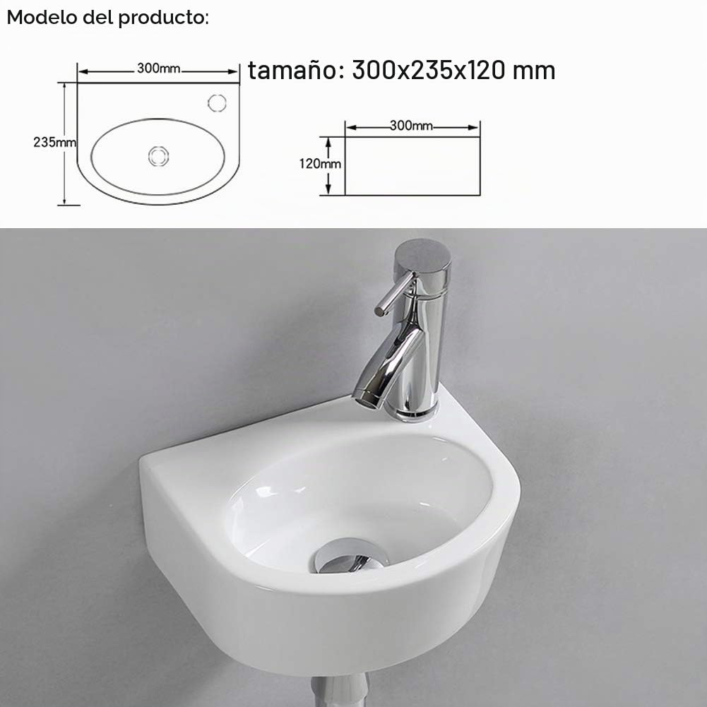 Lavabo de cerámica ovalado para colgar en la pared, pequeño lavabo para baño de tocador (mano derecha)