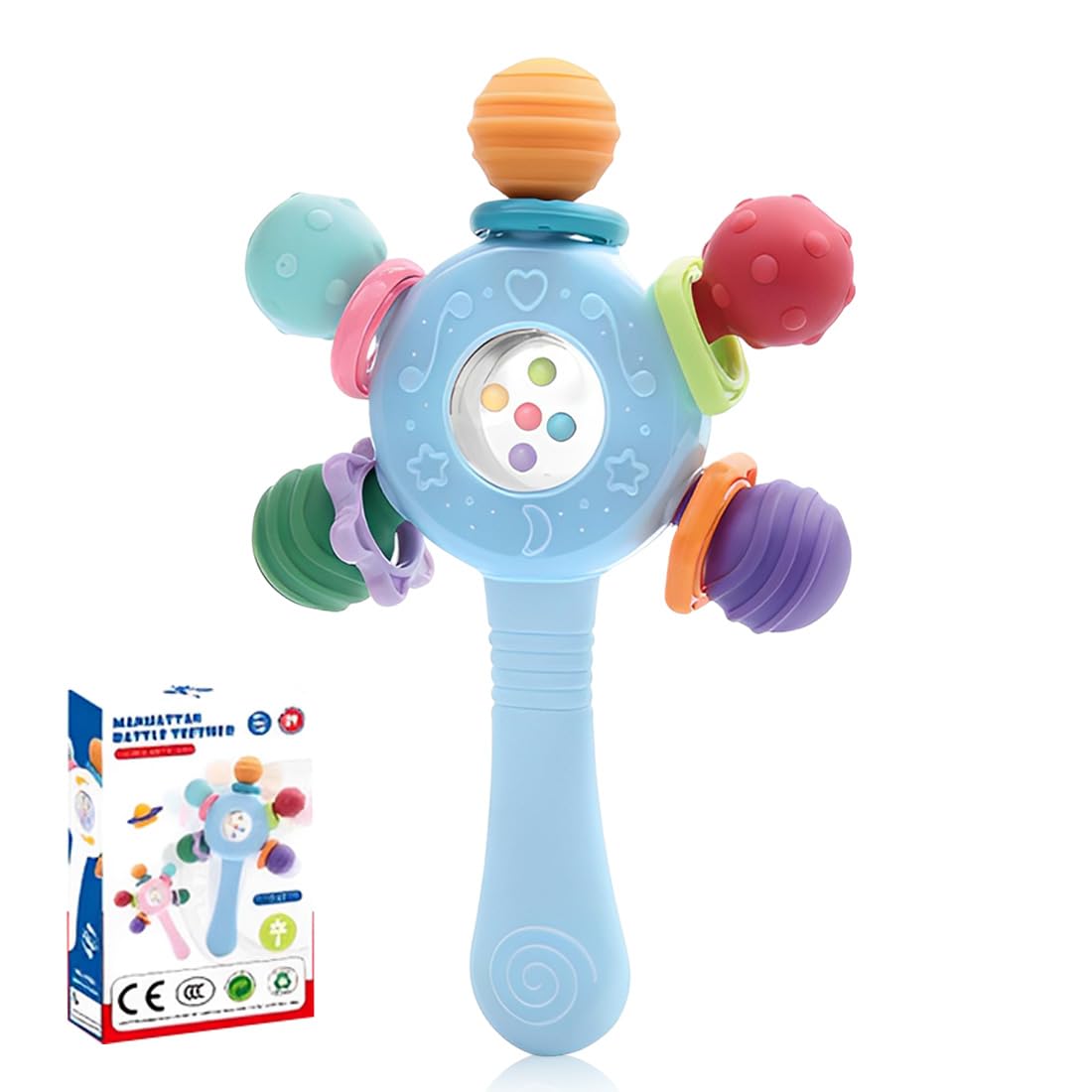 LAJUP Alimentos - Calidad Sonajero Para Bebé - Mordedor - Libre De Bpa,Diseño Ergonómico,Fortalecimiento Del Agarre,Adecuado Para El Desarrollo Auditivo Y Dental,Ideal Para Bebés De 0 A 36 Meses