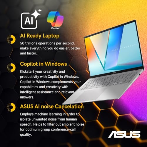 Image of ASUS Vivobook S16 AI Business Laptop, 16 inch 120Hz FHD+ Touchscreen, AMD Ryzen AI 9 465(>i9-13900H), Backlit Keyboard, FHD IR Webcam, Dolby Atmos, Stylus, Windows 11 Pro, Silver(16GB DDR5 RAM | 1TB SSD)
