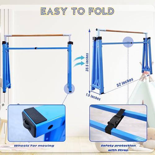 Image of Seliyoo Foldable Gymnastics Bar for Kids Teens Ages 3-18, 5FT /6FT Kip Training Bar -Sturdy Base for Home Training,Adjustable Height 35 inch to 59 inch for, 400 LBS Capacity,Anti-Slip Base & Easy Assembly
