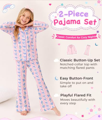 Petite&Me Girls Pajamas, Long Sleeve Button Up Set with Flared Pants 6T-14T | Halloween Prints, Ultra Soft & Lightweight, Machine Washable, Classic Button-Up Top, Trendy Flared Pants - image 4