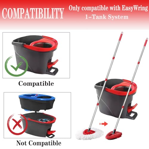 Image of Spin Mop Replacement Head Mop Replace Head Compatible with O Cedar EasyWring Spin Mop - 4 O-Ceda Mop Refills、30-58in Mop Handle and 1 Mop Base and 1 Mop Base Scrub Brush Combo Set