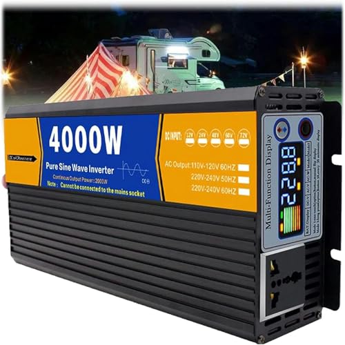 Image of 4000W Pure Sine Wave Inverter 12V -72V DC to 120V/240V AC Power Inverter with 1 AC Outlets,LCD Display, Car Power Converter for Truck, Home, Vehicles, Boat