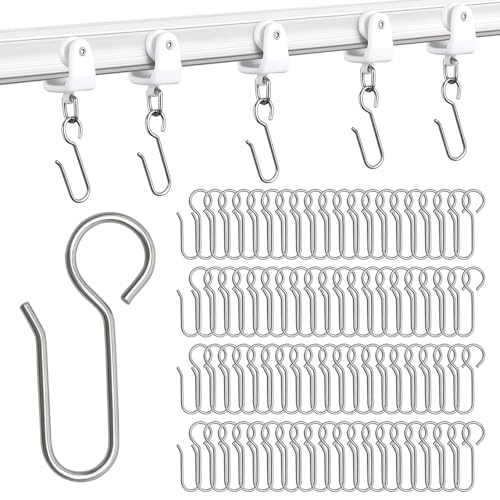 80 Pcs Metal Curtain Hooks Silver S Shaped Curtain Hooks Curtaines Track Hook for Heavy Curtains Ceiling and Drape Track