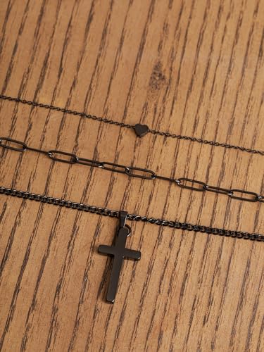 Sacina Goth Layered Black Cross Pendant Necklace, Grunge Gothic Emo Necklace4