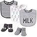 Hudson Baby Unisex Baby Cotton Bib and Sock Set, But First Milk, One Size