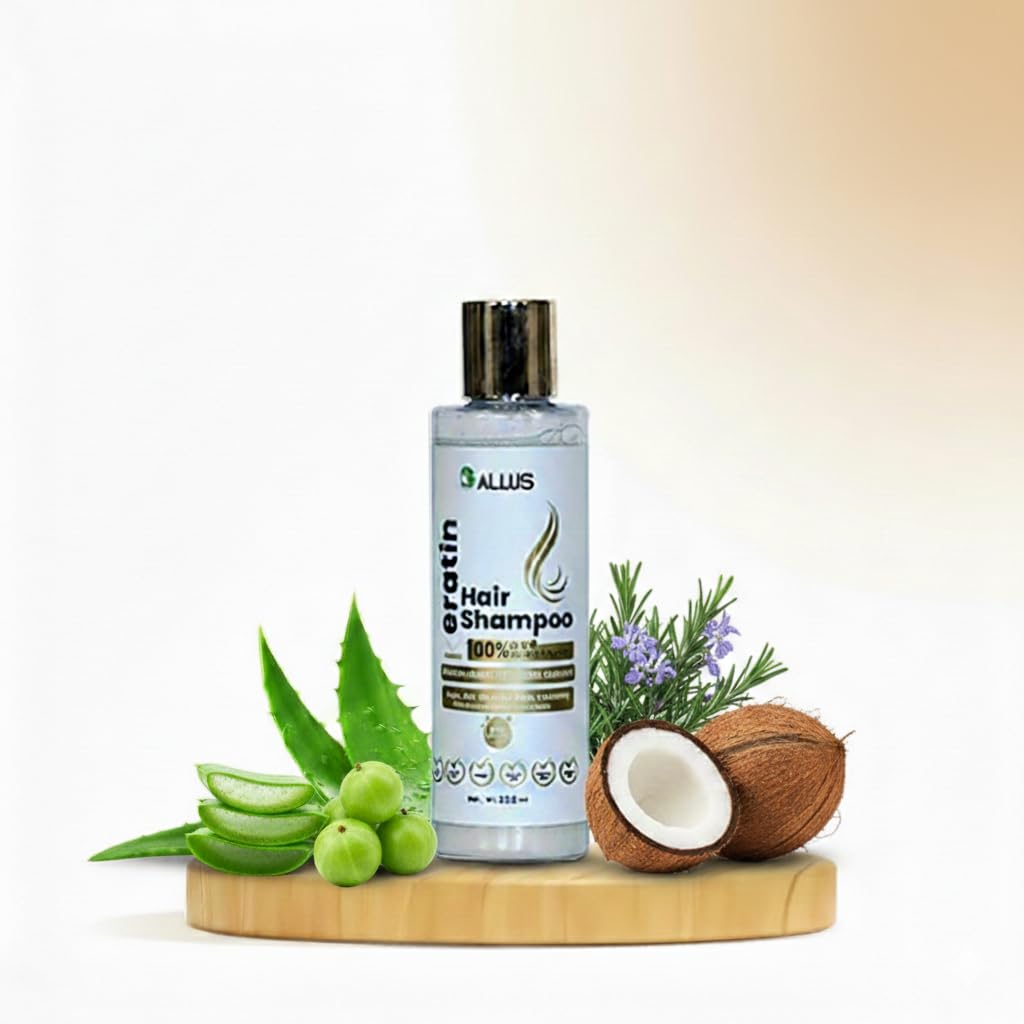 - ALLUS KERATIN HAIR SHAMPOO 200ML – SMOOTH, DAMAGE REPAIR & HAIR STRENGTHENING, SULFATE-FREE