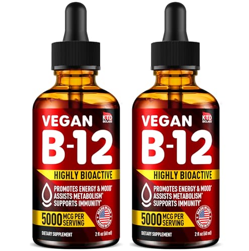 KTD BIOLABS - Pack of 2 - B12 Sublingual 5000 mcg Drops - Made in USA - Vegan B12 Vitamins for Energy, Mood & Memory - Highly Bioavailable B12 Sublingual Drops for Women & Men - Methylcobalamin B12