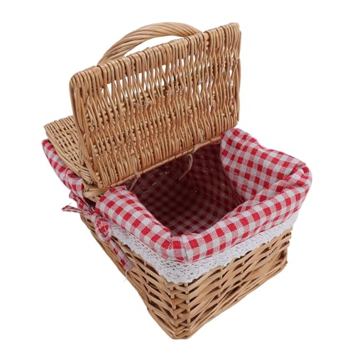 Cesta de picnic de mimbre grande con tapa, 30 x 20 x 15 cm, plegable, cesta tejida a mano con asa, cesta de la compra de mimbre, cesta vacía de regalo para frutas, dulces, vino,